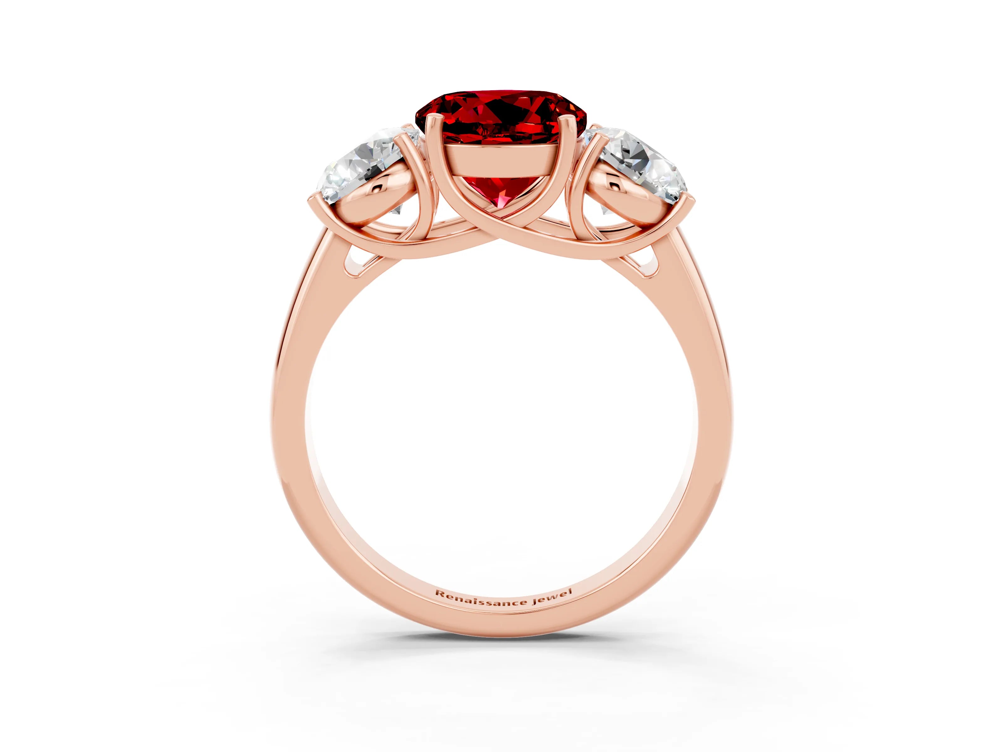 Rose gold Three-Stone Round Cut Ruby Engagement Ring with Prong Setting_3