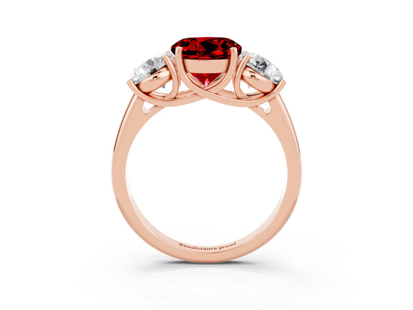 Rose gold Three-Stone Round Cut Ruby Engagement Ring with Prong Setting
