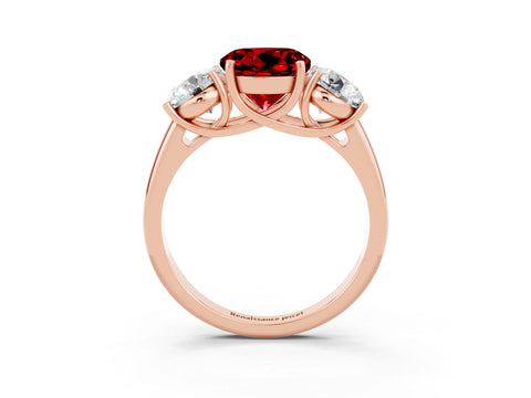 Rose gold Three-Stone Round Cut Ruby Engagement Ring with Prong Setting_3