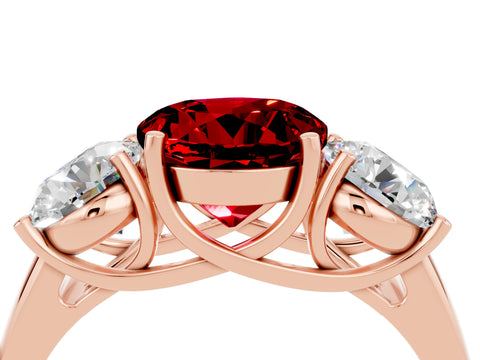 Rose gold Three-Stone Round Cut Ruby Engagement Ring with Prong Setting_4