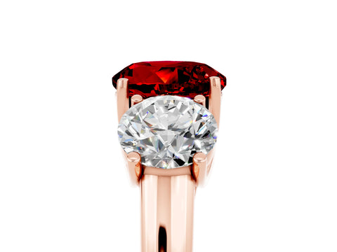 Rose gold Three-Stone Round Cut Ruby Engagement Ring with Prong Setting_5