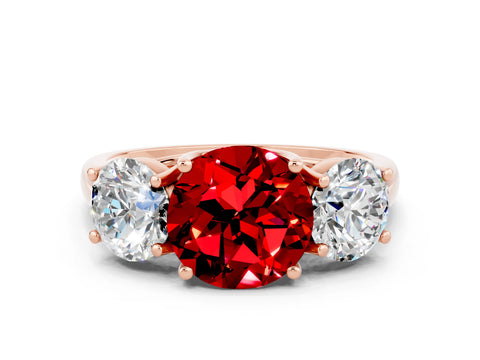 Rose gold Three-Stone Round Cut Ruby Engagement Ring with Prong Setting