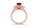 Rose gold Three-Stone Round Cut Ruby Pavé Band with Four-Prong Setting_3