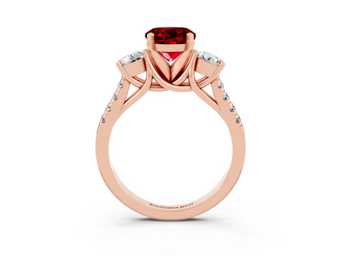 Rose gold Three-Stone Round Cut Ruby Pavé Band with Four-Prong Setting_3