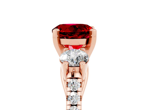 Rose gold Three-Stone Round Cut Ruby Pavé Band with Four-Prong Setting_5