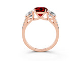Rose gold Three-Stone Round Cut Ruby Ring with Pavé Band and Prong Setting_15