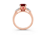 Rose gold Three-Stone Round Cut Ruby Ring with Pear Side Stones and Four-Prong Setting_3