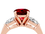 Rose gold Three-Stone Round Cut Ruby Ring with Pear Side Stones and Four-Prong Setting_4