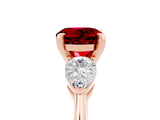 Rose gold Three-Stone Round Cut Ruby Ring with Pear Side Stones and Four-Prong Setting_5