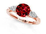 Rose gold Three-Stone Round Cut Ruby Ring with Pear  Side Stones in Four-Prong Setting_13
