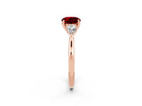 Rose gold Three-Stone Round Cut Ruby Ring with Pear  Side Stones in Four-Prong Setting_14