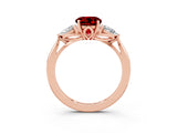 Rose gold Three-Stone Round Cut Ruby Ring with Pear  Side Stones in Four-Prong Setting_15