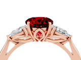 Rose gold Three-Stone Round Cut Ruby Ring with Pear  Side Stones in Four-Prong Setting_16