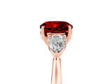 Rose gold Three-Stone Round Cut Ruby Ring with Pear  Side Stones in Four-Prong Setting_17