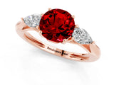 Rose gold Three-Stone Round Cut Ruby Ring with Pear  Side Stones in Four-Prong Setting_37