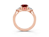 Rose gold Three-Stone Round Cut Ruby Ring with Pear  Side Stones in Four-Prong Setting_39