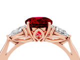 Rose gold Three-Stone Round Cut Ruby Ring with Pear  Side Stones in Four-Prong Setting_40