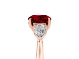Rose gold Three-Stone Round Cut Ruby Ring with Pear  Side Stones in Four-Prong Setting_41