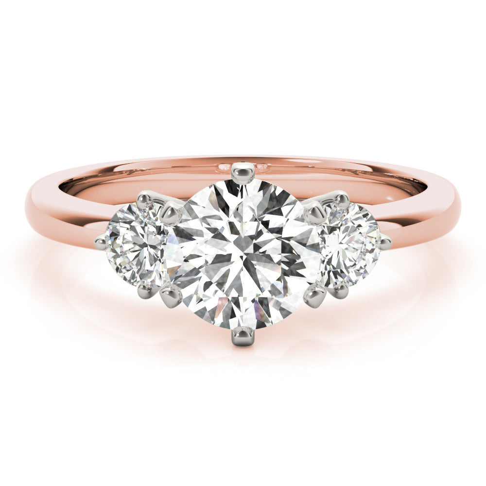 Rose gold Three-Stone Round Cut Solitaire Diamond Ring with Prong Setting 1