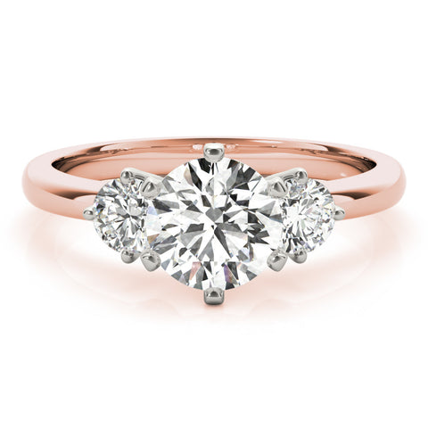 Rose gold Three-Stone Round Cut Solitaire Diamond Ring with Prong Setting 1