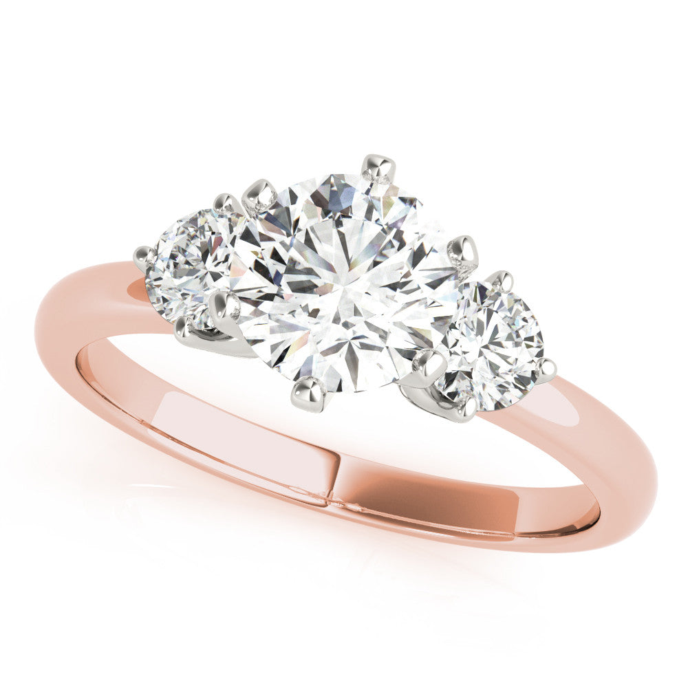 Rose gold Three-Stone Round Cut Solitaire Diamond Ring with Prong Setting