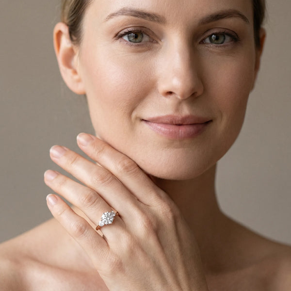 Rose gold Three-Stone Round Cut Solitaire Diamond Ring with Prong Setting