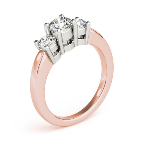 Rose gold Three-Stone Round Cut Solitaire Ring with Cathedral Band and Four-Prong Setting 1
