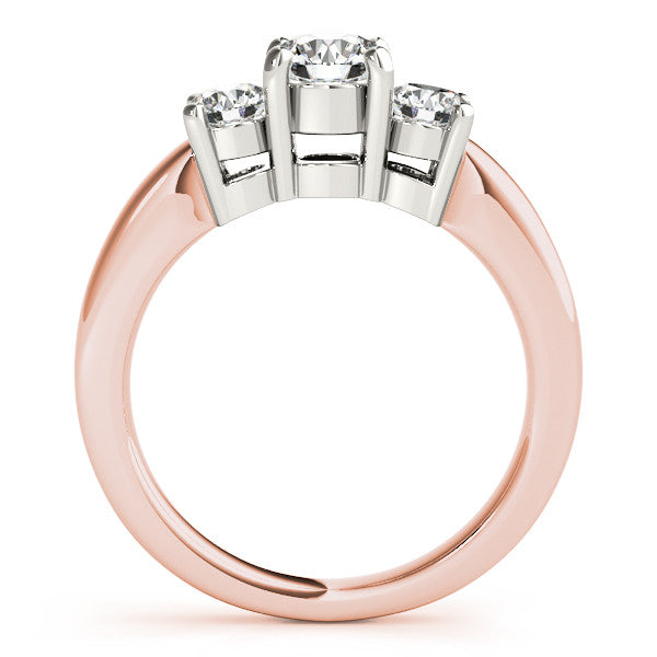 Rose gold Three-Stone Round Cut Solitaire Ring with Cathedral Band and Four-Prong Setting 2