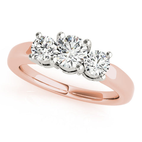 Rose gold Three-Stone Round Cut Solitaire Ring with Cathedral Band and Four-Prong Setting