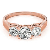 Rose gold Three-Stone Round Cut Solitaire Ring with Classic Band and Prong Setting 1