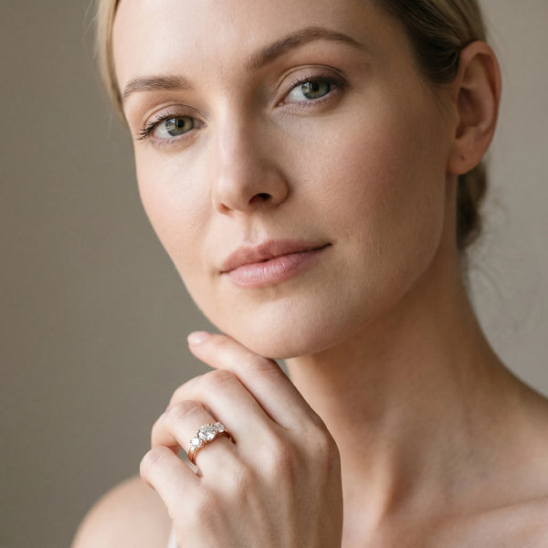 Rose gold Three-Stone Round Cut Solitaire Ring with Classic Band and Prong Setting