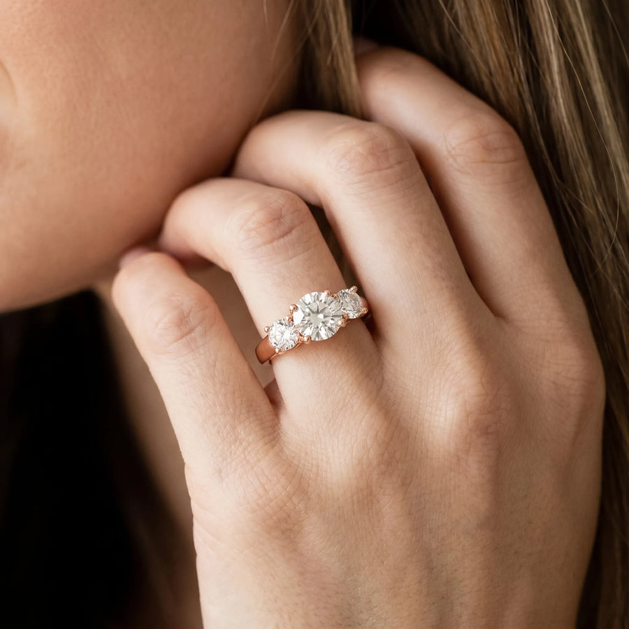 Rose gold Three-Stone Round Cut Solitaire Ring with Classic Band and Prong Setting