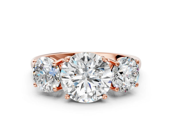 Rose gold Three-Stone Round Cut Solitaire Ring with Classic Band and Prong Setting