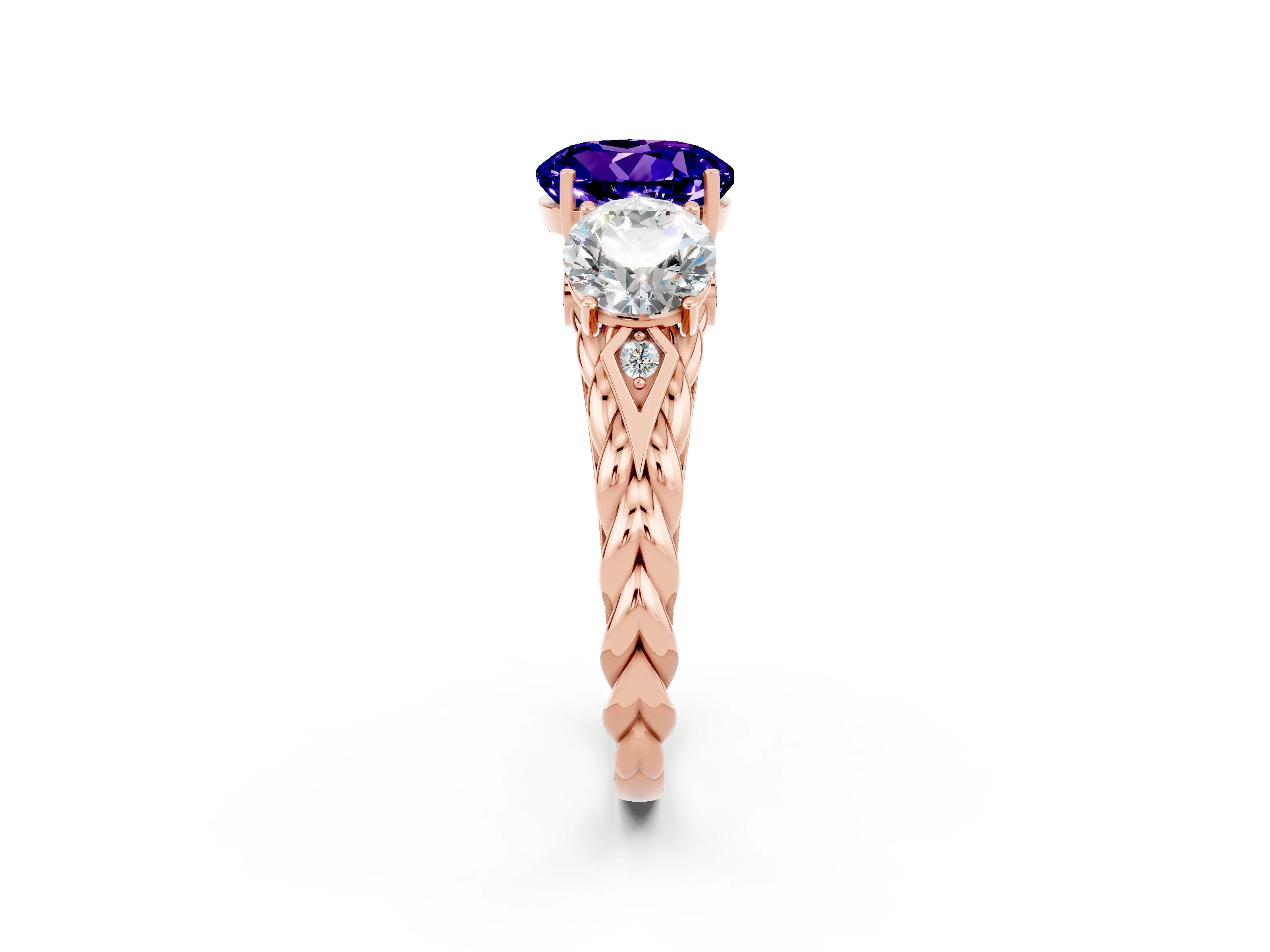 Rose gold Three-Stone Round Cut Tanzanite Braided Band Ring with Four-Prong Setting_14