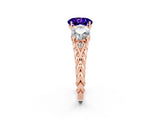 Rose gold Three-Stone Round Cut Tanzanite Braided Band Ring with Four-Prong Setting_14