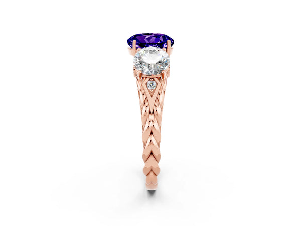 Rose gold Three-Stone Round Cut Tanzanite Braided Band Ring with Four-Prong Setting