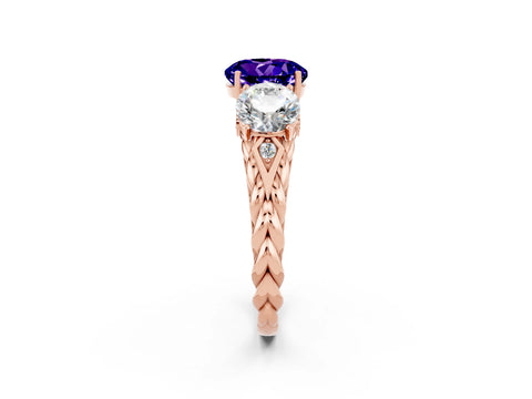 Rose gold Three-Stone Round Cut Tanzanite Braided Band Ring with Four-Prong Setting_14