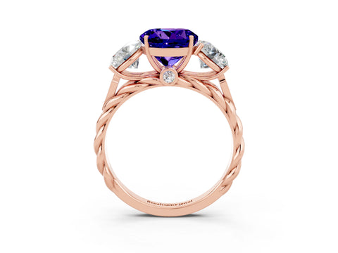 Rose gold Three-Stone Round Cut Tanzanite Braided Band Ring with Four-Prong Setting_15