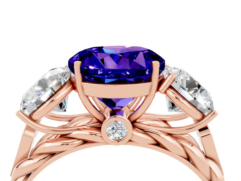 Rose gold Three-Stone Round Cut Tanzanite Braided Band Ring with Four-Prong Setting_16
