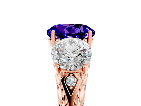 Rose gold Three-Stone Round Cut Tanzanite Braided Band Ring with Four-Prong Setting_17