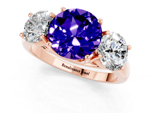 Rose gold Three-Stone Round Cut Tanzanite Engagement Ring with Prong Setting_1
