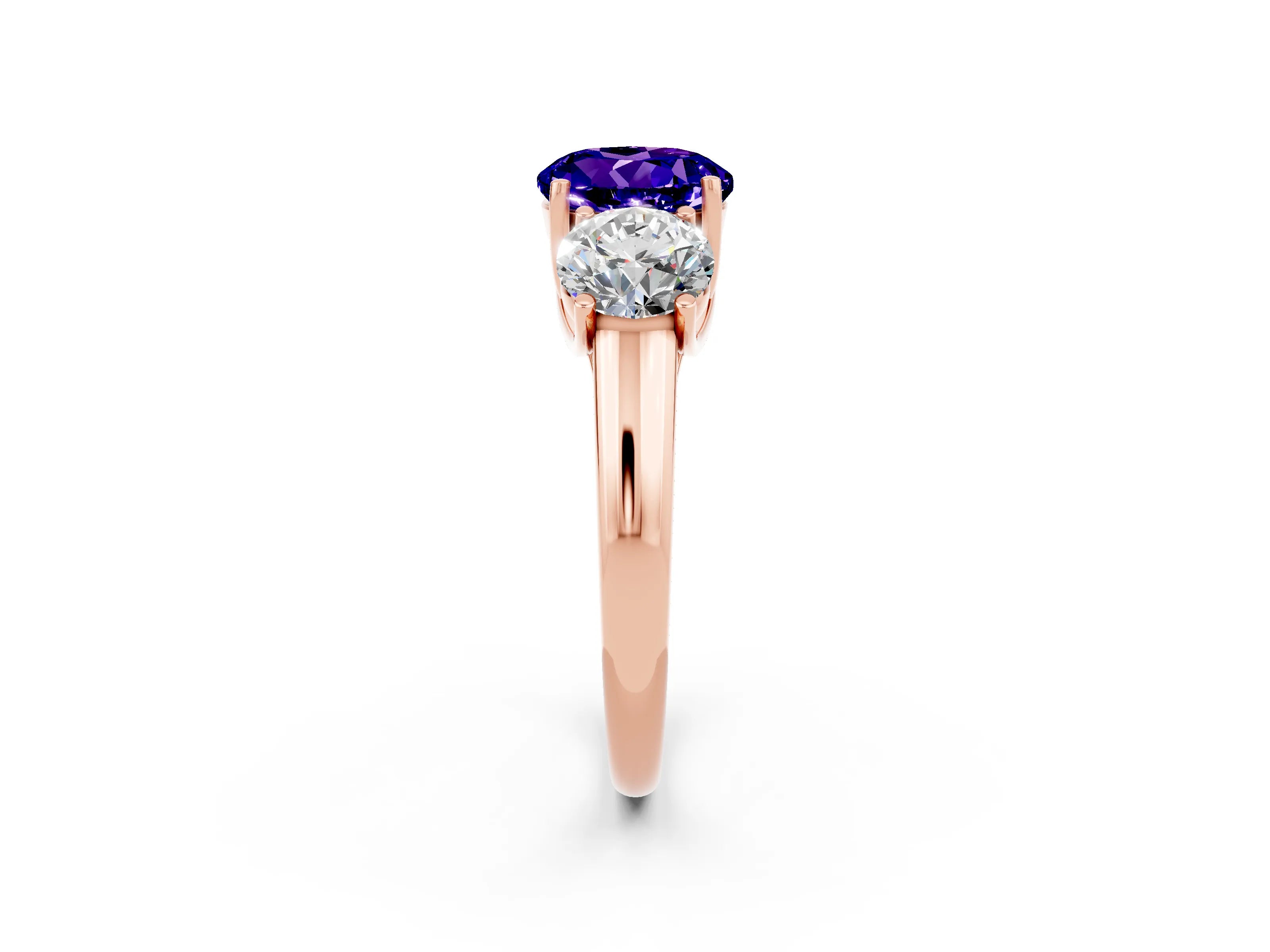 Rose gold Three-Stone Round Cut Tanzanite Engagement Ring with Prong Setting_2