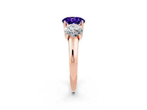Rose gold Three-Stone Round Cut Tanzanite Engagement Ring with Prong Setting
