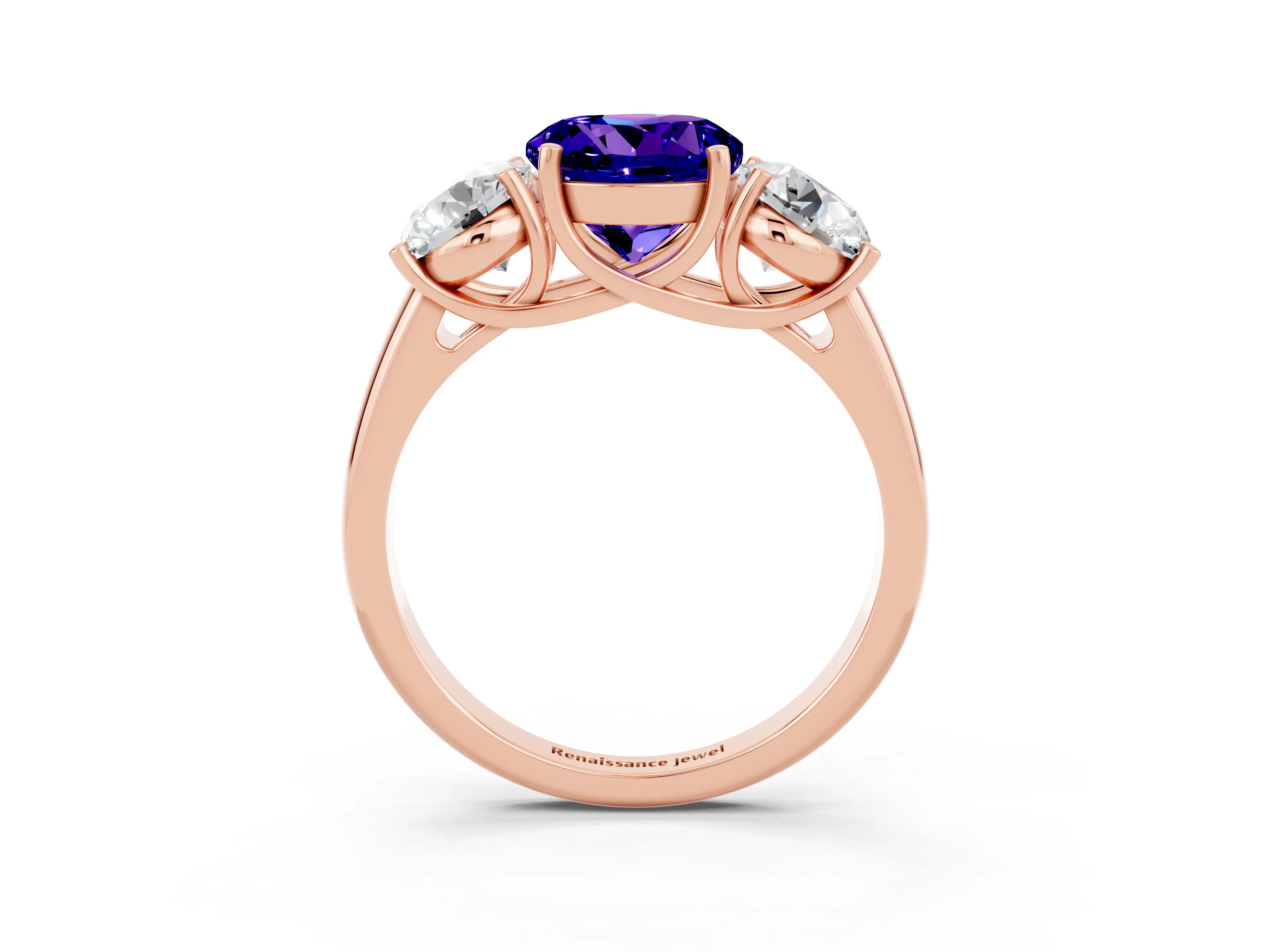 Rose gold Three-Stone Round Cut Tanzanite Engagement Ring with Prong Setting_3