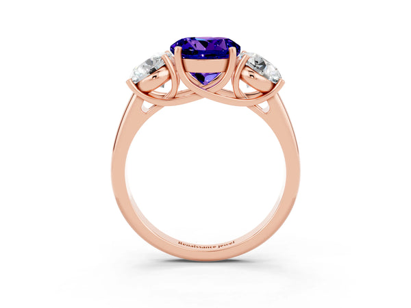Rose gold Three-Stone Round Cut Tanzanite Engagement Ring with Prong Setting
