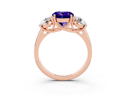 Rose gold Three-Stone Round Cut Tanzanite Engagement Ring with Prong Setting_3