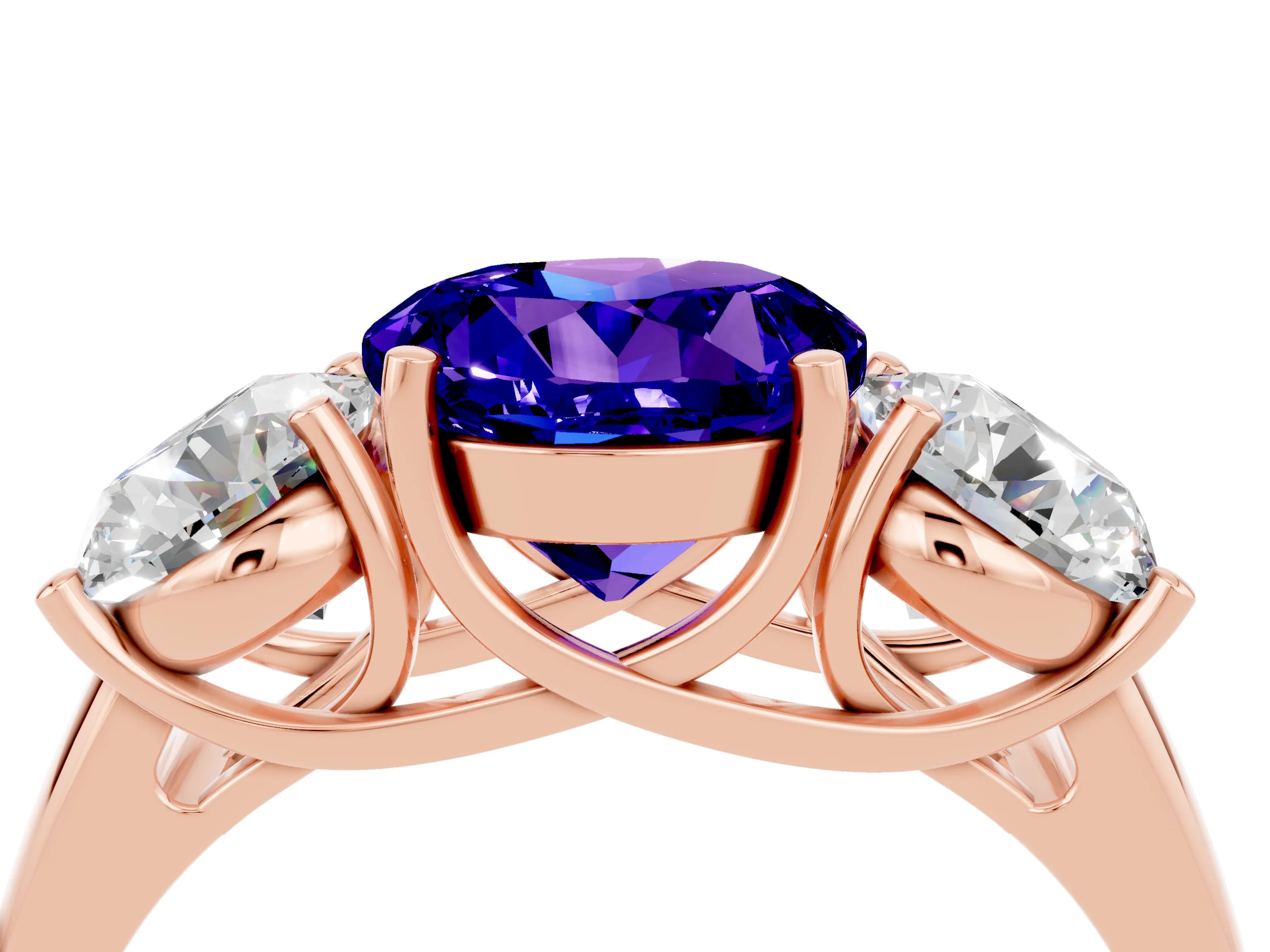 Rose gold Three-Stone Round Cut Tanzanite Engagement Ring with Prong Setting_4