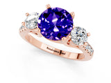 Rose gold Three-Stone Round Cut Tanzanite Pavé Band with Four-Prong Setting_1