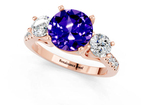 Rose gold Three-Stone Round Cut Tanzanite Pavé Band with Four-Prong Setting_1