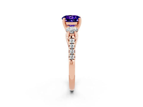 Rose gold Three-Stone Round Cut Tanzanite Pavé Band with Four-Prong Setting_2